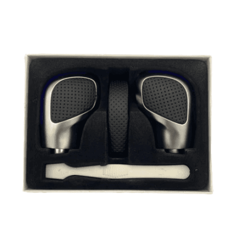 DSG Gear Knob — Perforated Leather Sides & Aluminum Body (Blue Accent)
